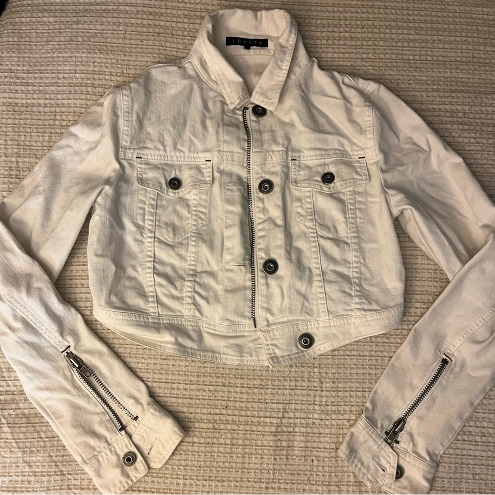 Cropped Theory White Denim Jacket